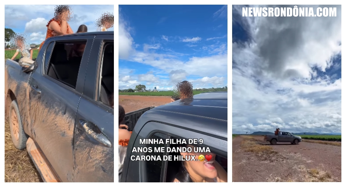 Tá tudo errado: criança de 9 anos aparece dirigindo caminhonete em vídeos publicados por ex-prefeita de Guajará-Mirim