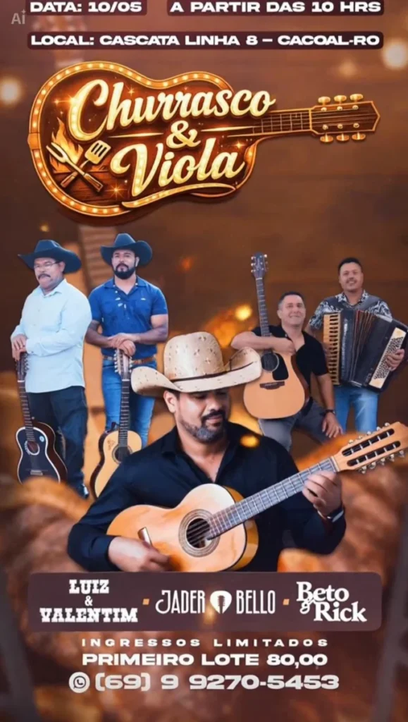 Evento “Churrasco & Viola” será realizado em Cacoal no dia 10 de maio