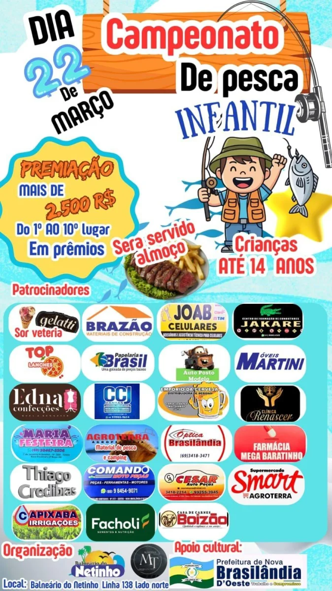 Nova Brasilândia do Oeste realiza animado campeonato de pesca infantil com grande participação