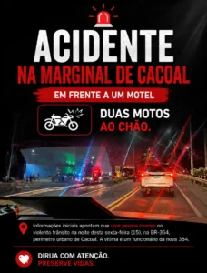 Acidente grave é registrado na marginal da BR-364, em Cacoal