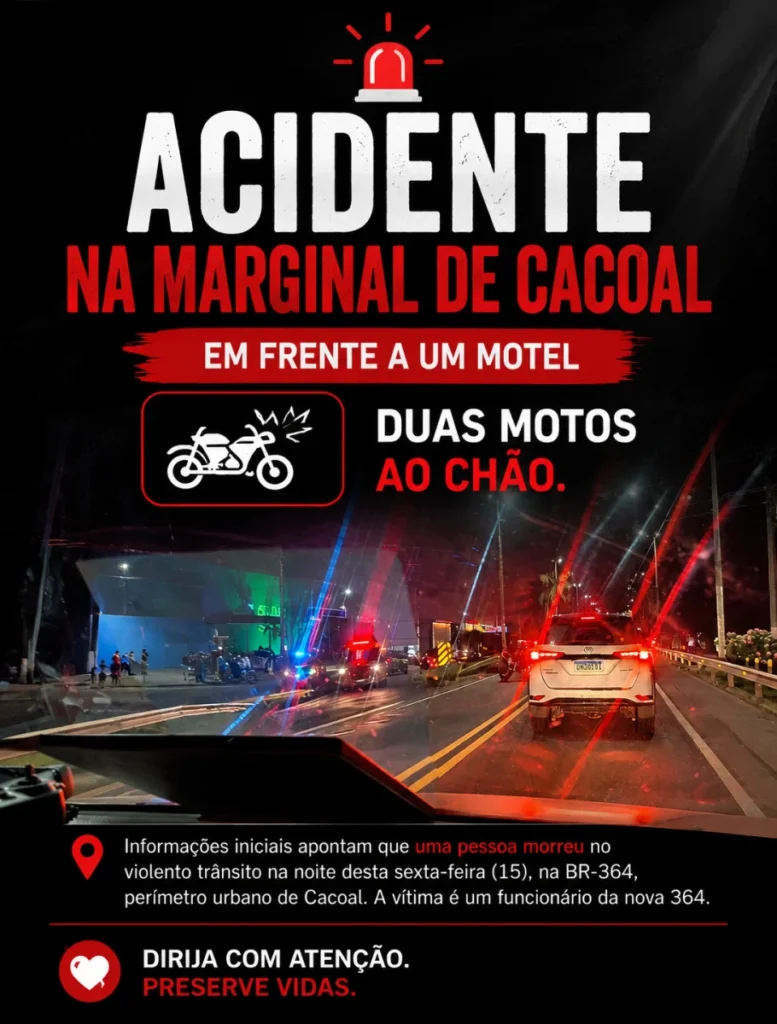 Acidente grave é registrado na marginal da BR-364, em Cacoal