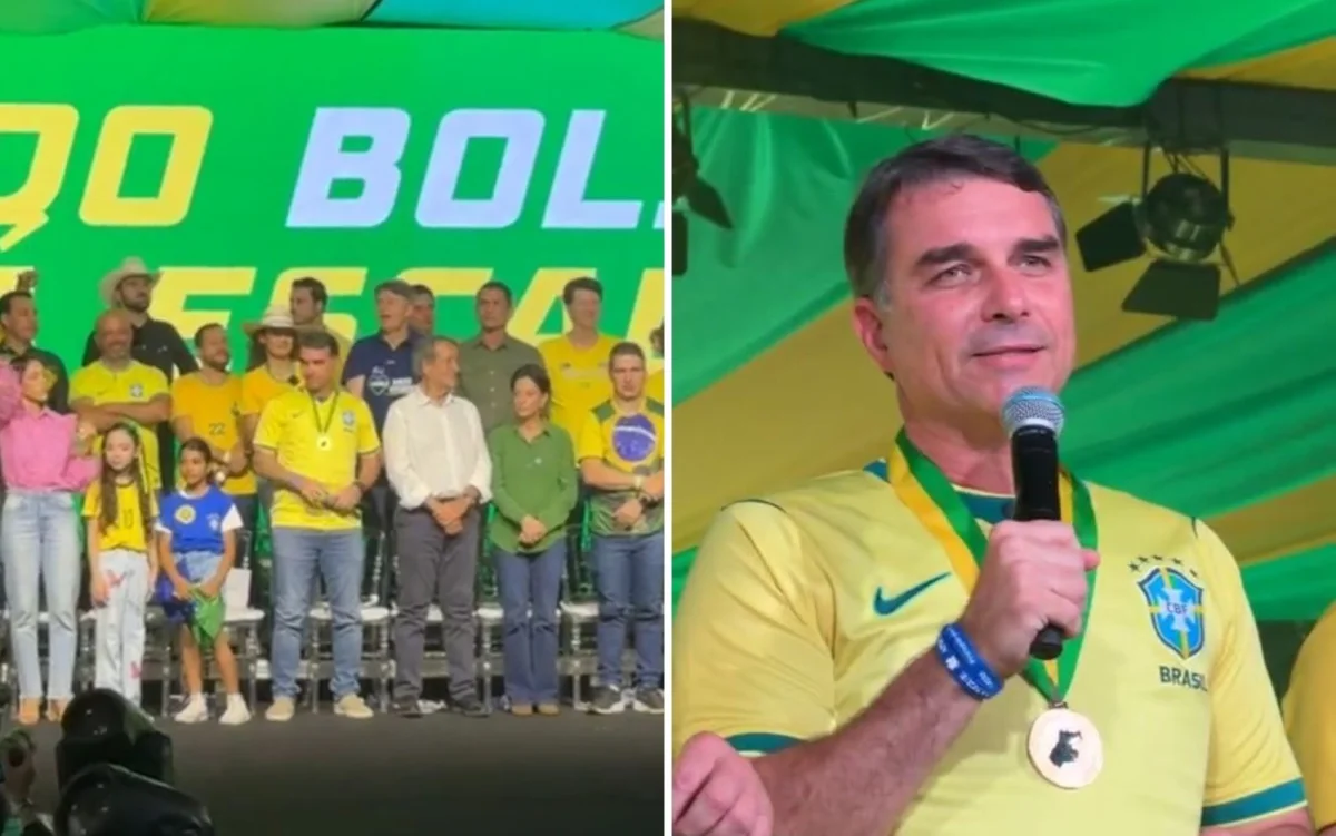 Flávio Bolsonaro lança ao lado de Valdemar Costa Neto pré-candidaturas do PL em Goiás
