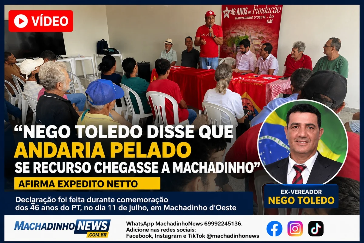 VÍDEO: “Nego Toledo disse que andaria pelado se recurso chegasse a Machadinho”, afirma Expedito Netto
