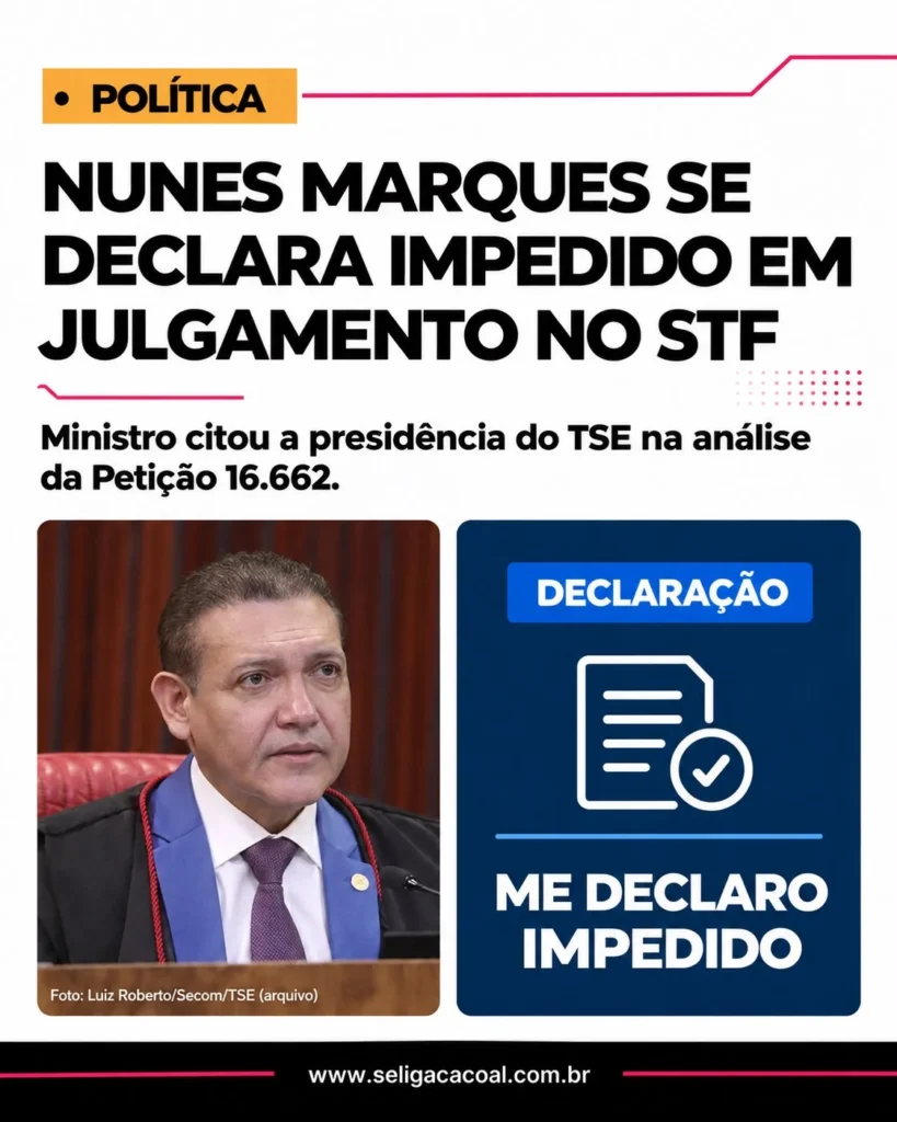 Nunes Marques se declara impedido de participar de julgamento no STF sobre investigação de Moraes