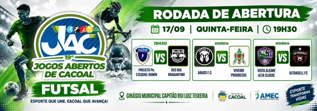 Rodada de abertura do futsal movimenta o 19º Jogos Abertos de Cacoal nesta quinta-feira