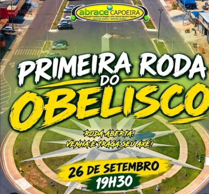 Pimenta Bueno recebe neste sábado a 1ª Roda do Obelisco com apresentação de capoeira e programação especial