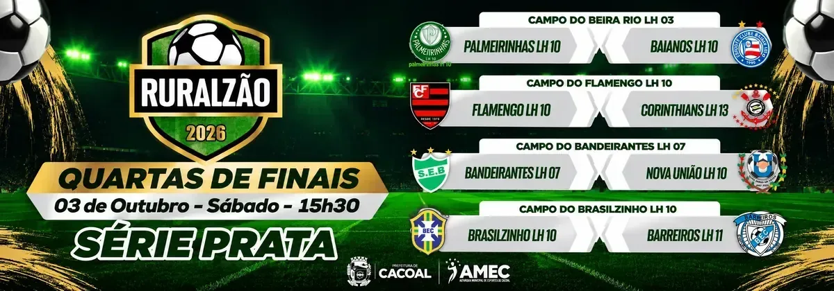 RURALZÃO Oito equipes entram em campo a partir das 15h30 em busca de quatro vagas na próxima fase da competição