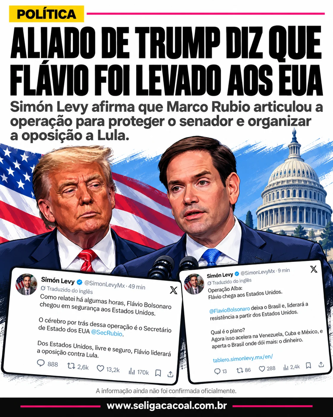 APÓS AMEAÇA DE LULA, MARCO RUBIO TERIA ARTICULADO A SAÍDA DE FLÁVIO BOLSONARO DO BRASIL