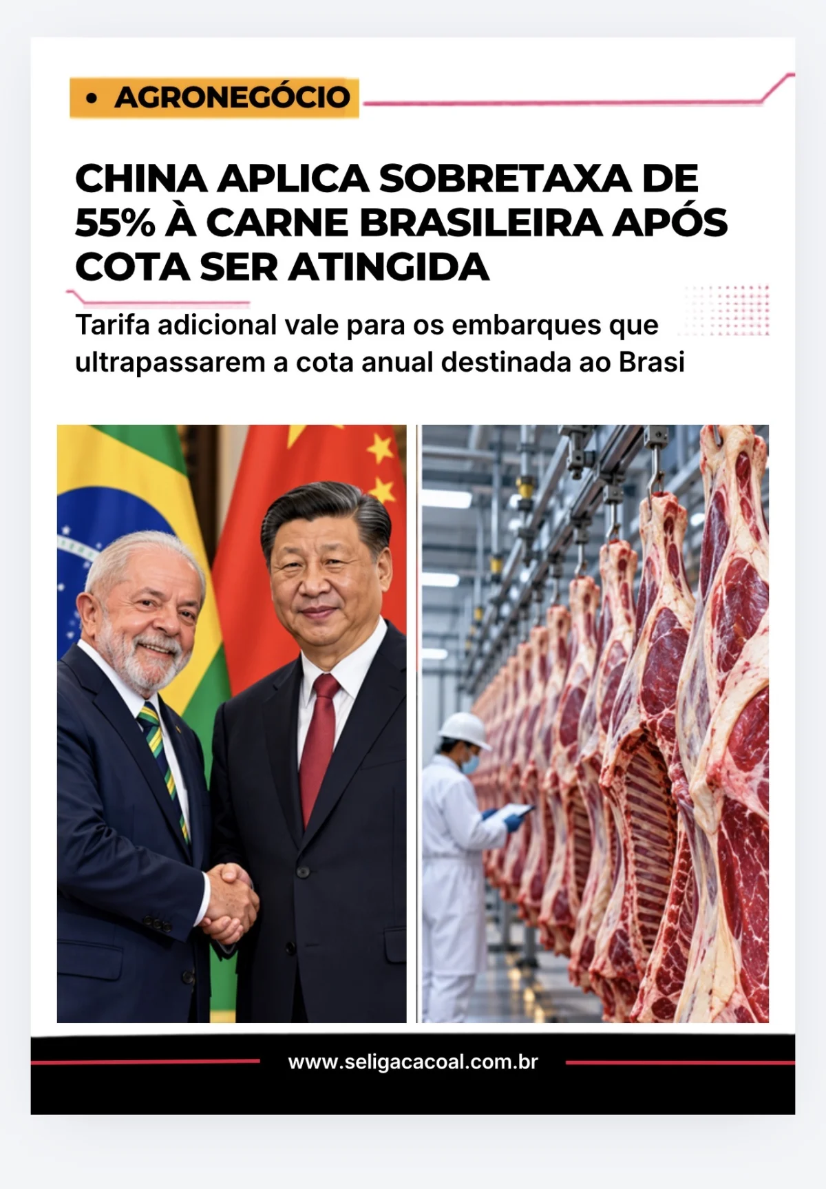 China passa a aplicar sobretaxa de 55% à carne bovina brasileira após país atingir cota
