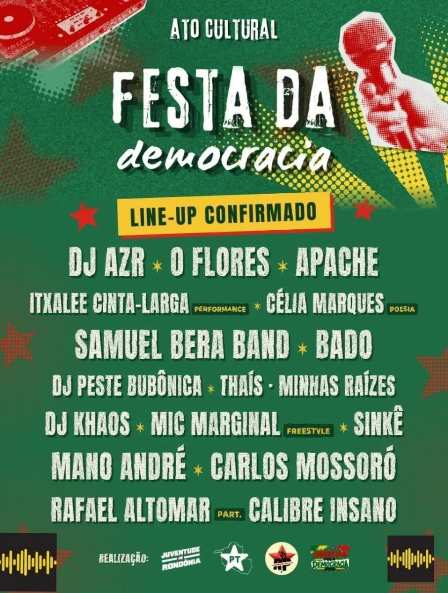 Ato Cultural “Festa da Democracia” reúne 16 atrações em Porto Velho nesta sexta-feira (30/10)