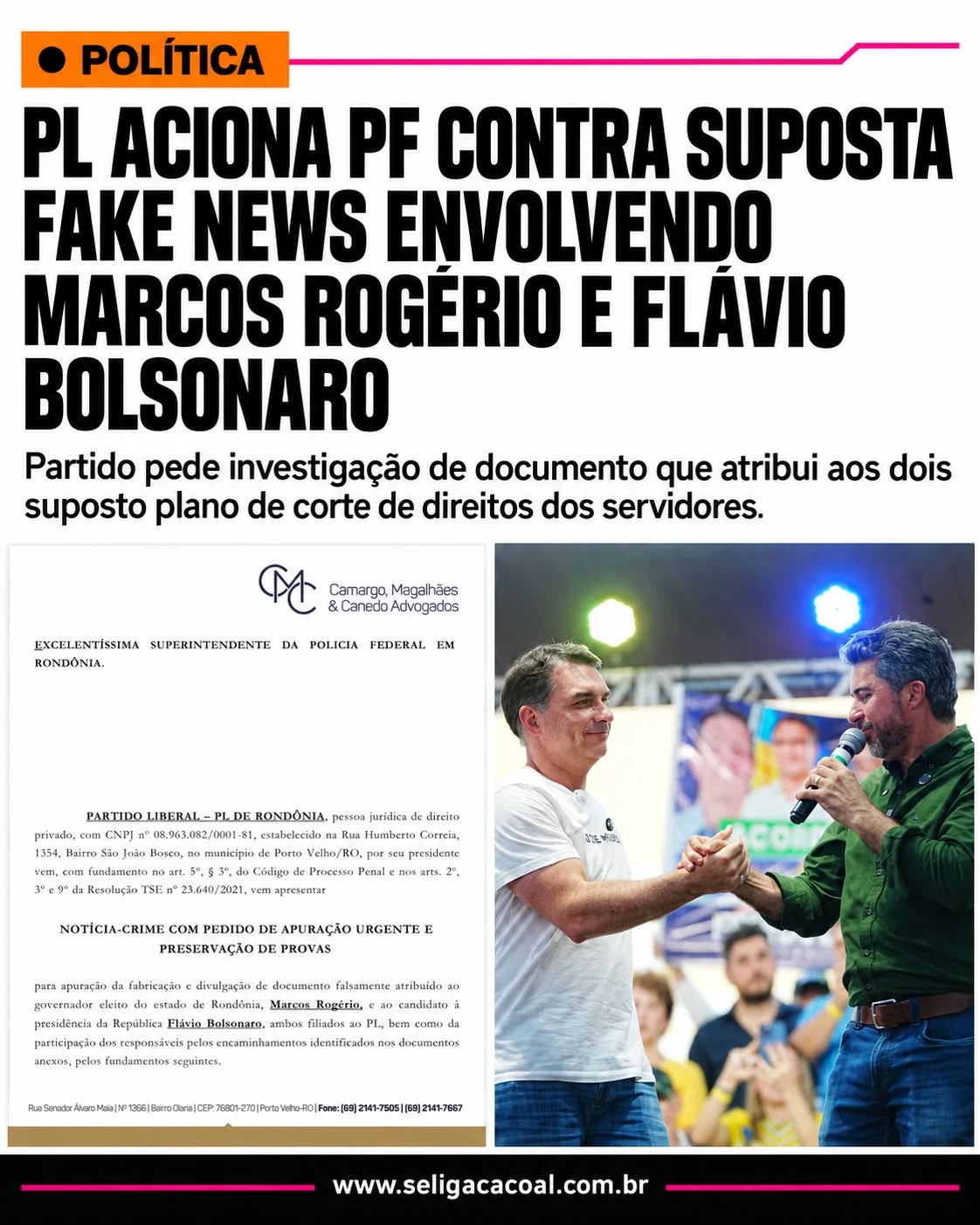 PL reage a fake news contra Marcos Rogério e Flávio Bolsonaro e aciona a Polícia Federal