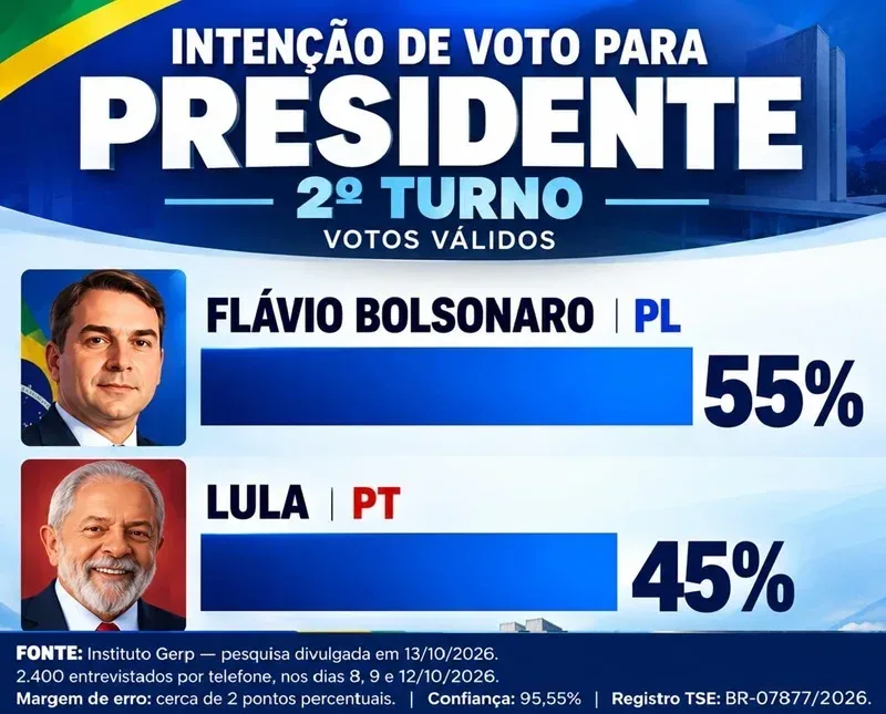 Gerp: Flávio tem 55% dos votos válidos no 2º turno; Lula, 45%