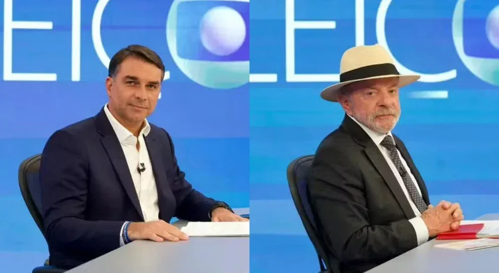 Flávio Bolsonaro e Lula durante entrevistas à TV Globo. — Foto: Globo/ Manoella Mello